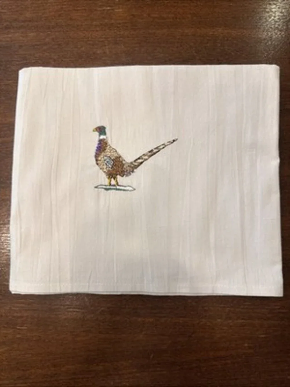 Vintage Set Of 4 Linen Tablecloths Embroidered Pheasants 33”x38”